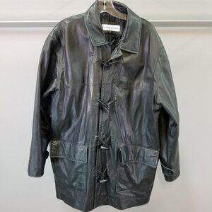 Vintage Irvine Park Black Leather Hounds tooth Button Zip-up- Men Sz Lar…